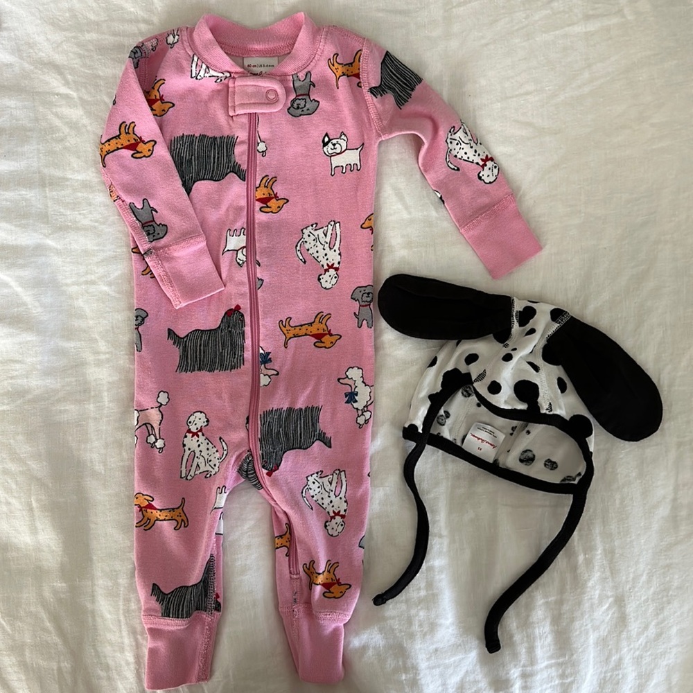 Hanna Andersson Dog Pajama Zip Romper and Hat Halloween Costume Set
